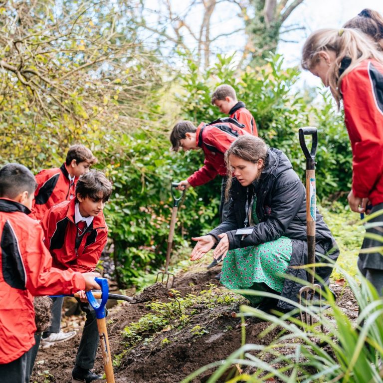 students digging