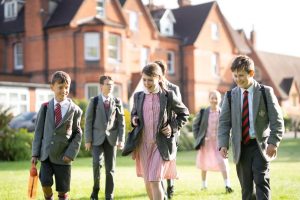 students walking home