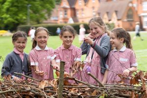 bunch of girls looking at sticks