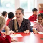 teacher talking to students