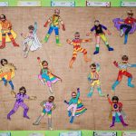 students in superhero figures