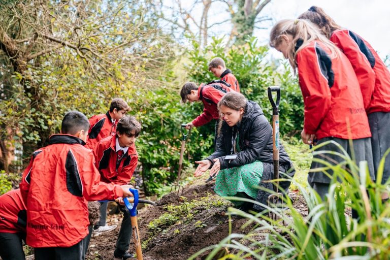 students learning about gardening